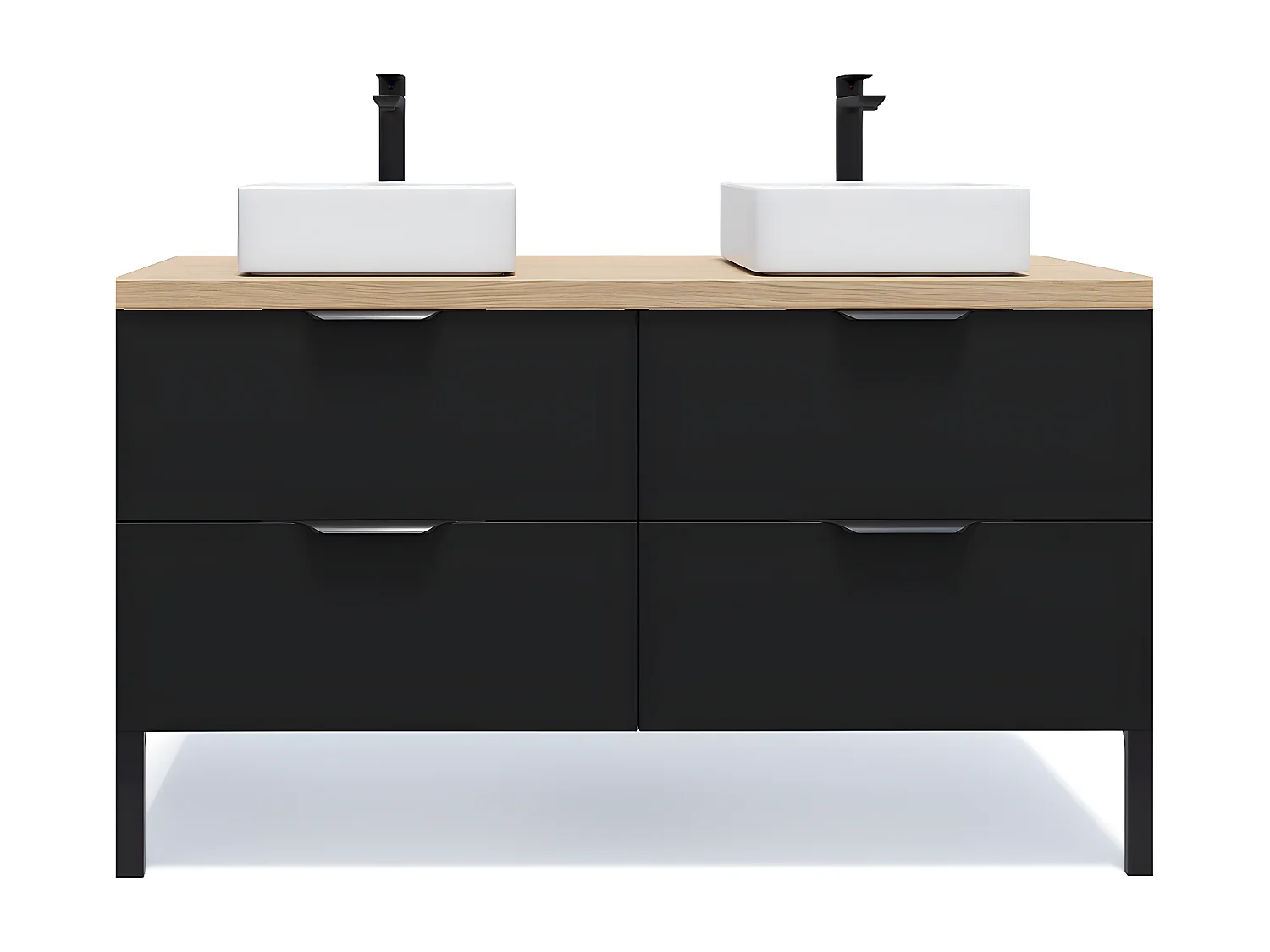 Meuble de salle de bain suspendu 2 vasques à poser 140cm 4 tiroirs Noir - Soho