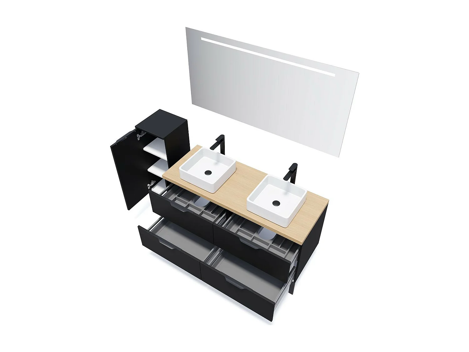 Meuble de salle de bain suspendu 2 vasques à poser 140cm 4 tiroirs Noir - Soho