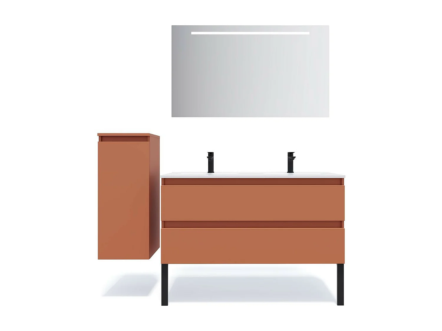 Meuble de salle de bain suspendu double vasque intégrée 120cm 2 tiroirs Terracotta - Hudson