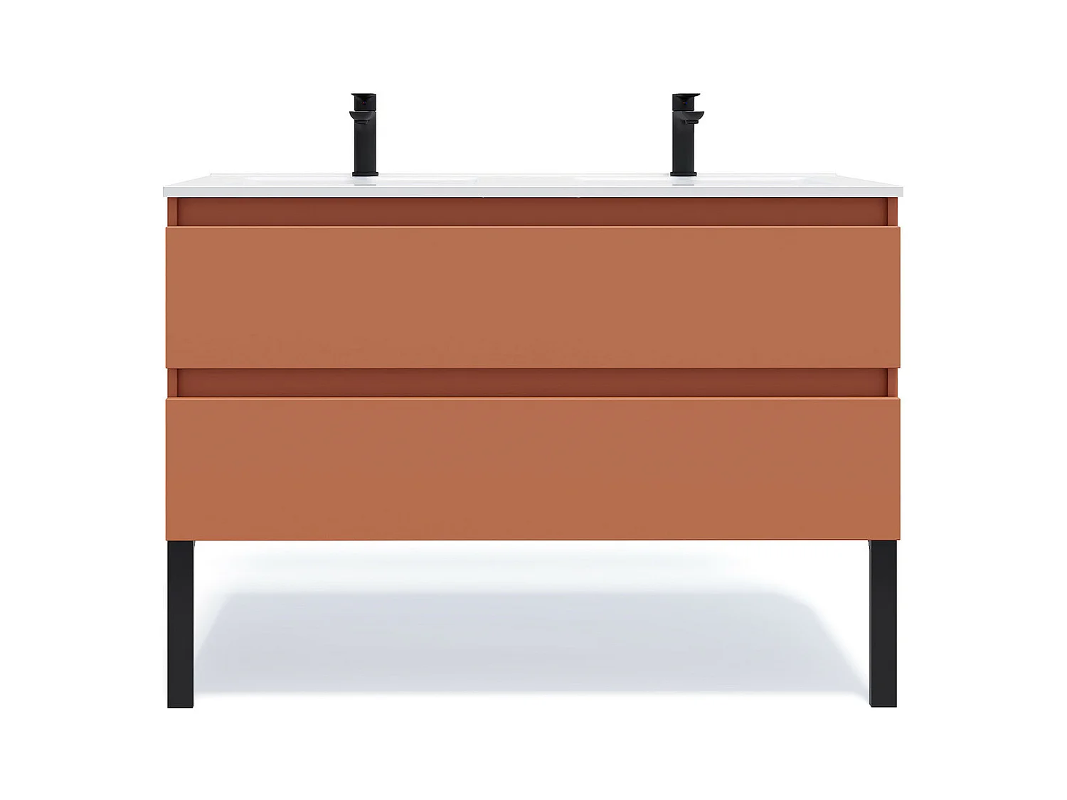 Meuble de salle de bain suspendu double vasque intégrée 120cm 2 tiroirs Terracotta - Hudson