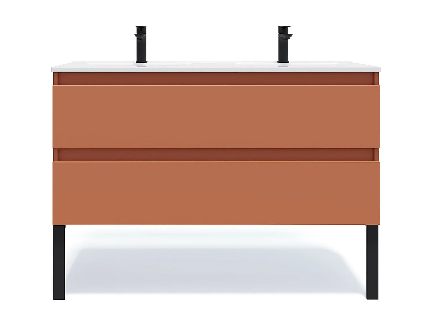 Meuble de salle de bain suspendu double vasque intégrée 120cm 2 tiroirs Terracotta - Hudson