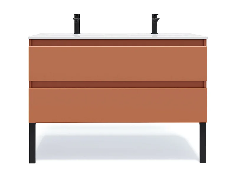 Meuble de salle de bain suspendu double vasque intégrée 120cm 2 tiroirs Terracotta - Hudson