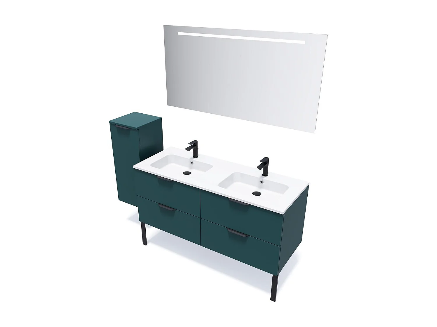 Meuble de salle de bain suspendu double vasque intégrée 140cm 4 tiroirs Bleu - Soho