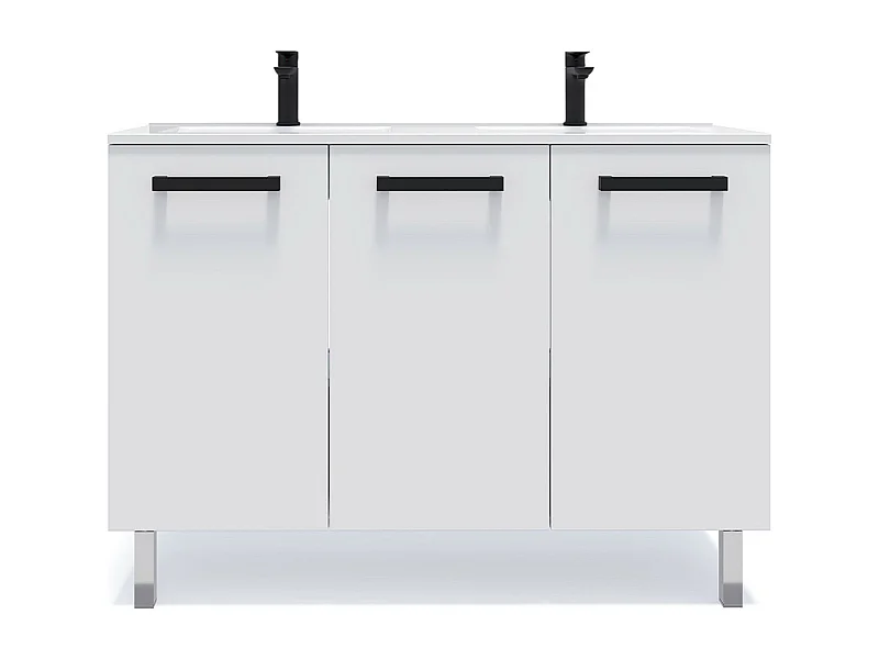 Meuble de salle de bain suspendu avec pieds double vasque intégrée 120cm 3 portes Blanc - Chelsea