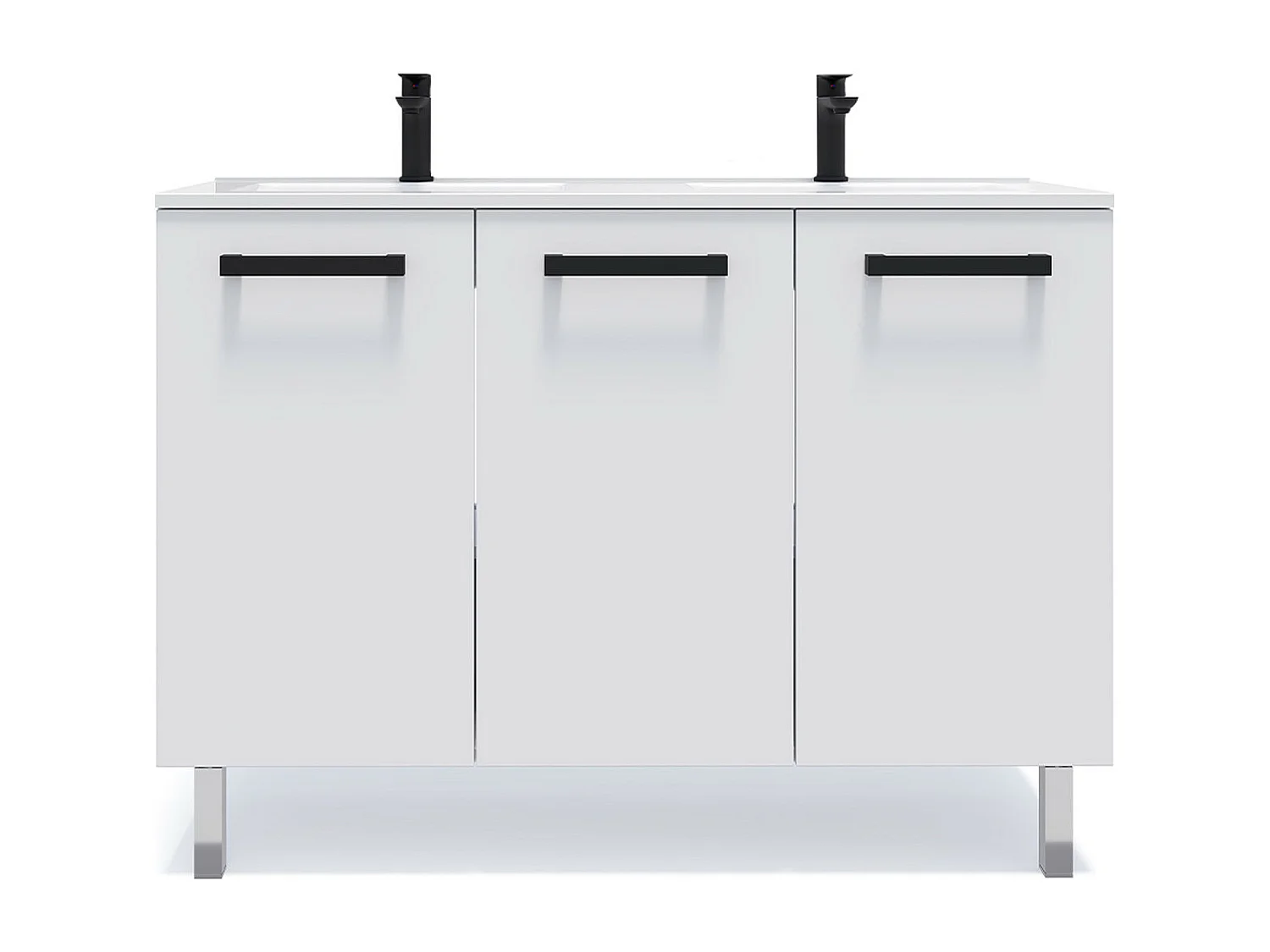 Meuble de salle de bain suspendu avec pieds double vasque intégrée 120cm 3 portes Blanc - Chelsea