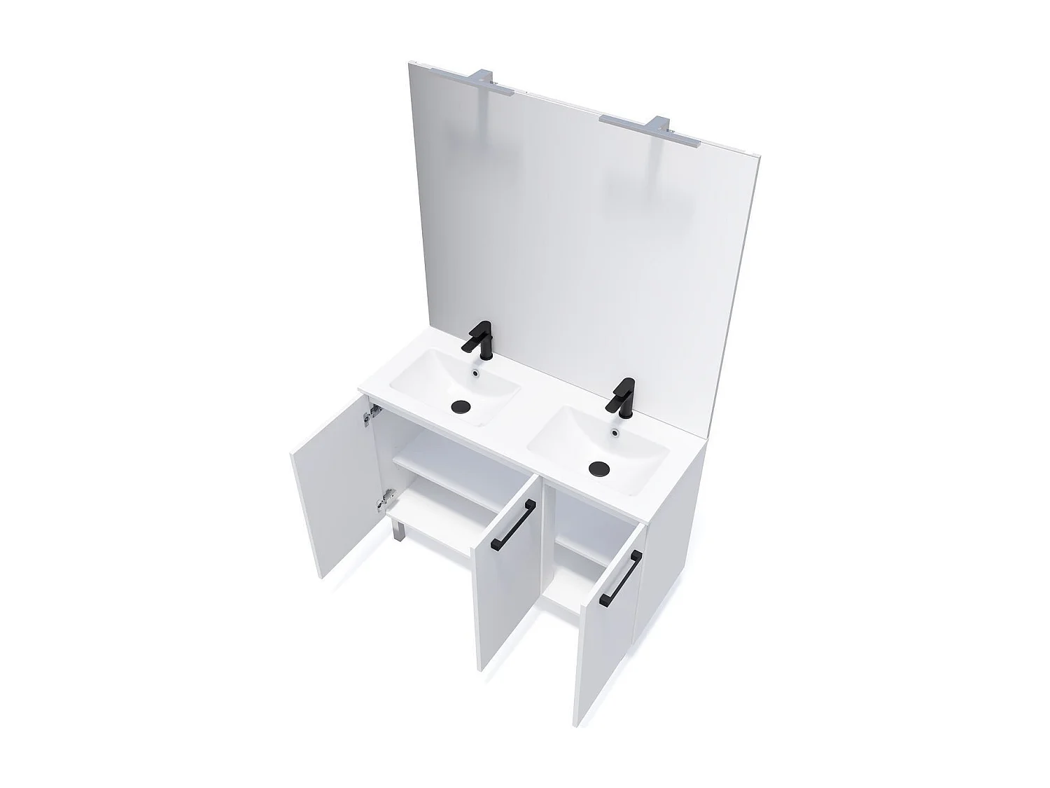 Meuble de salle de bain suspendu avec pieds double vasque intégrée 120cm 3 portes Blanc - Chelsea
