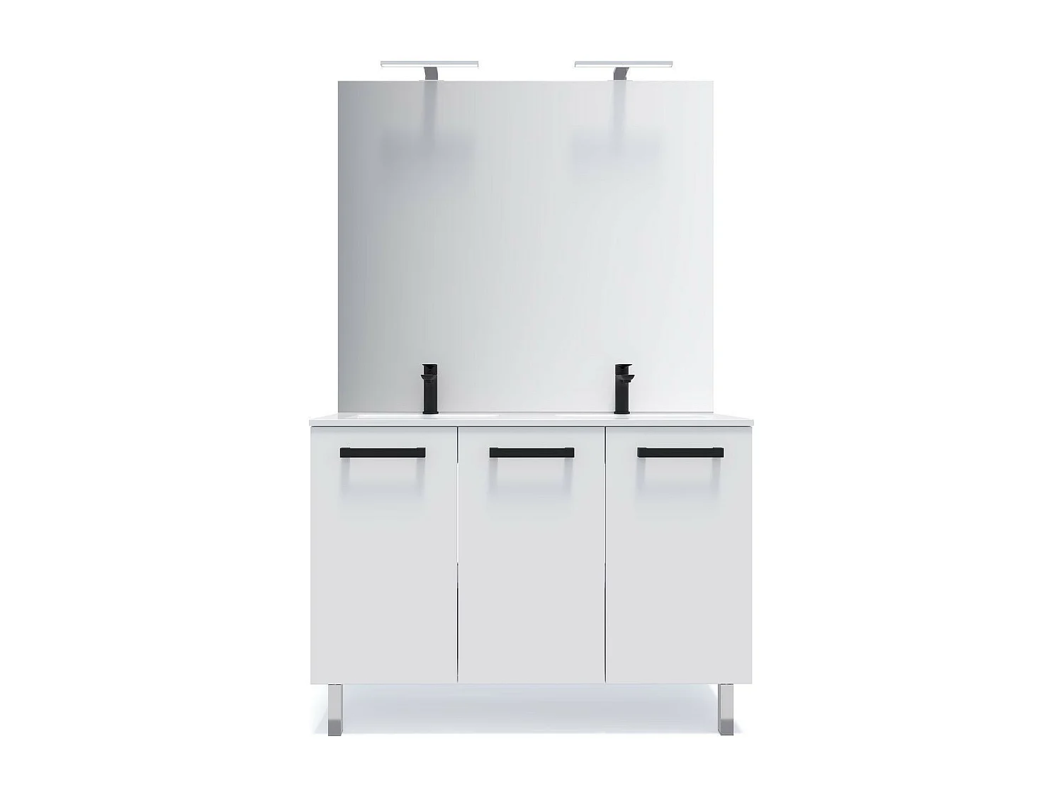 Meuble de salle de bain suspendu avec pieds double vasque intégrée 120cm 3 portes Blanc - Chelsea