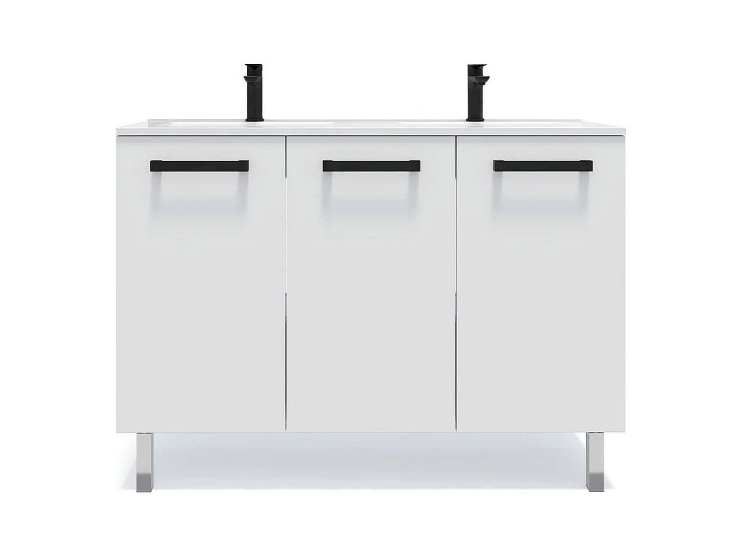Meuble de salle de bain suspendu avec pieds double vasque intégrée 120cm 3 portes Blanc - Chelsea