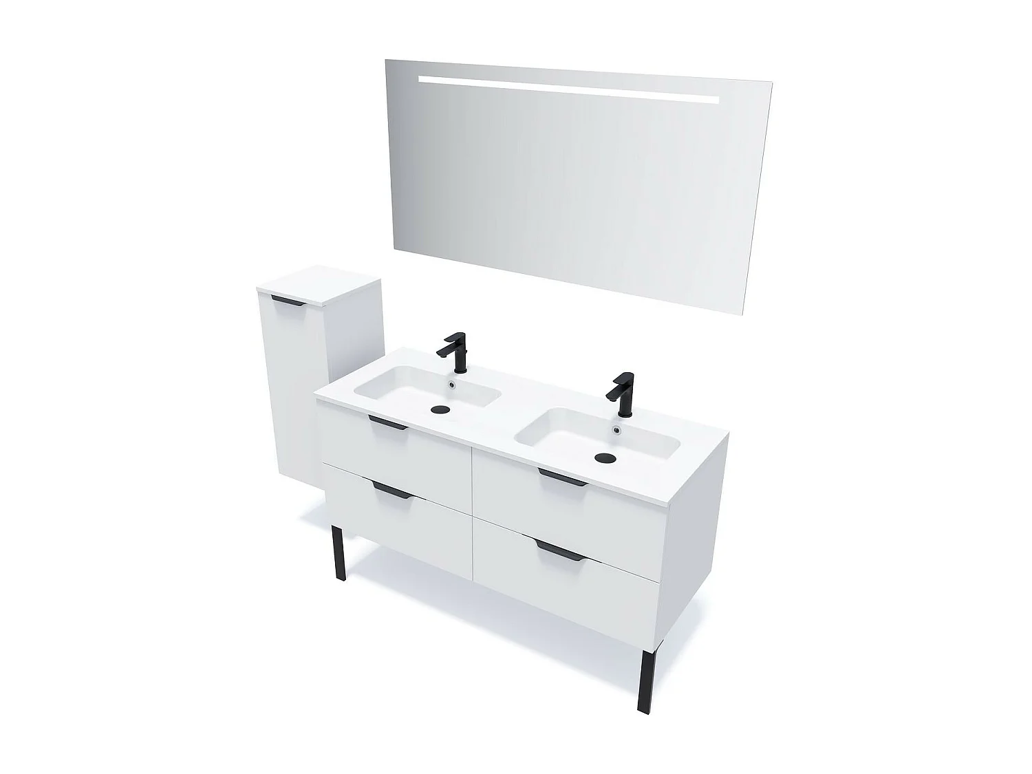 Meuble de salle de bain suspendu double vasque intégrée 140cm 4 tiroirs Blanc - Soho