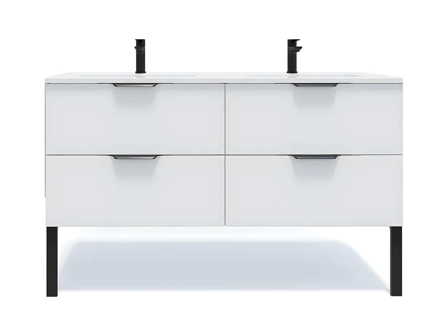 Meuble de salle de bain suspendu double vasque intégrée 140cm 4 tiroirs Blanc - Soho