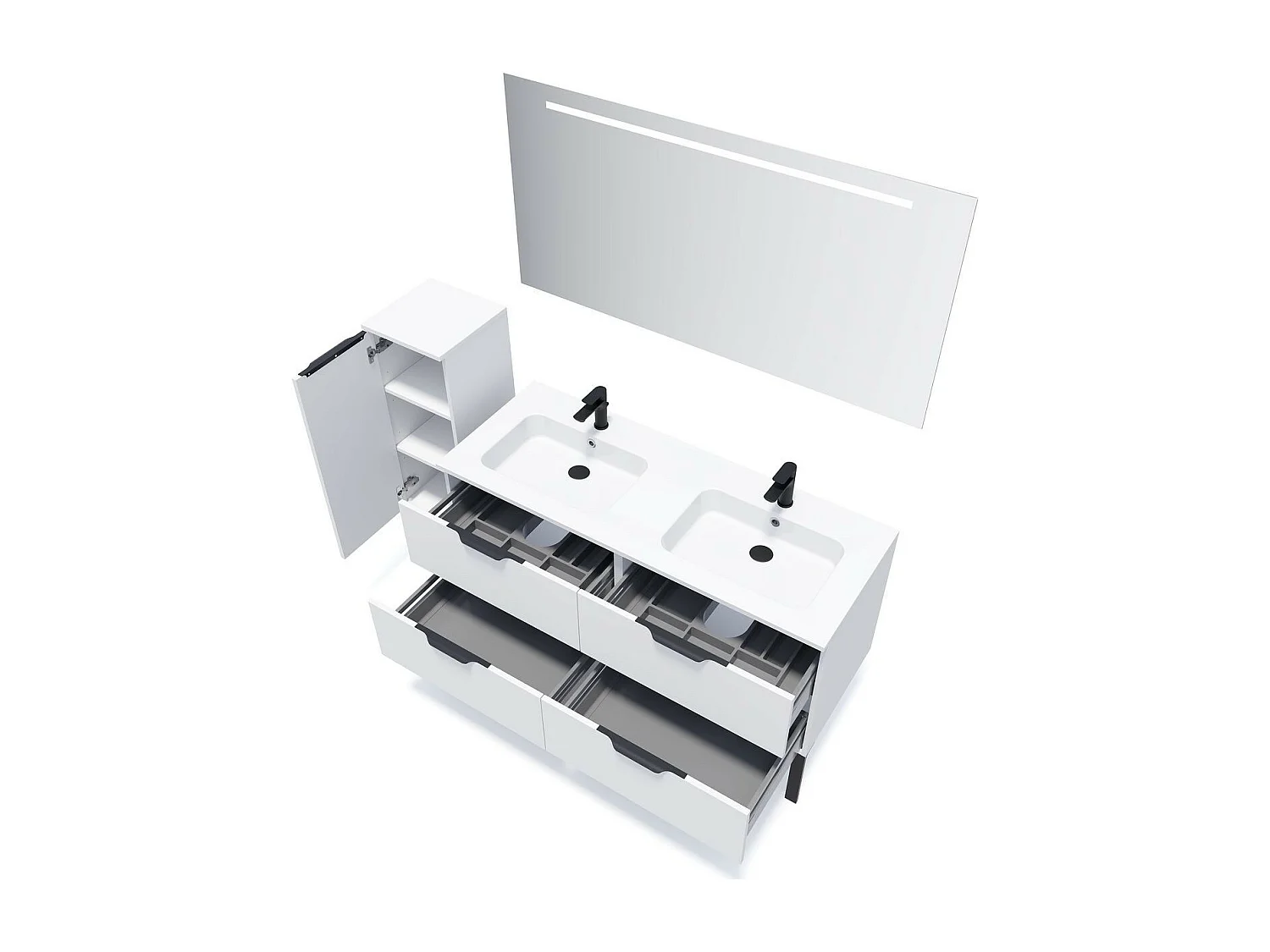 Meuble de salle de bain suspendu double vasque intégrée 140cm 4 tiroirs Blanc - Soho