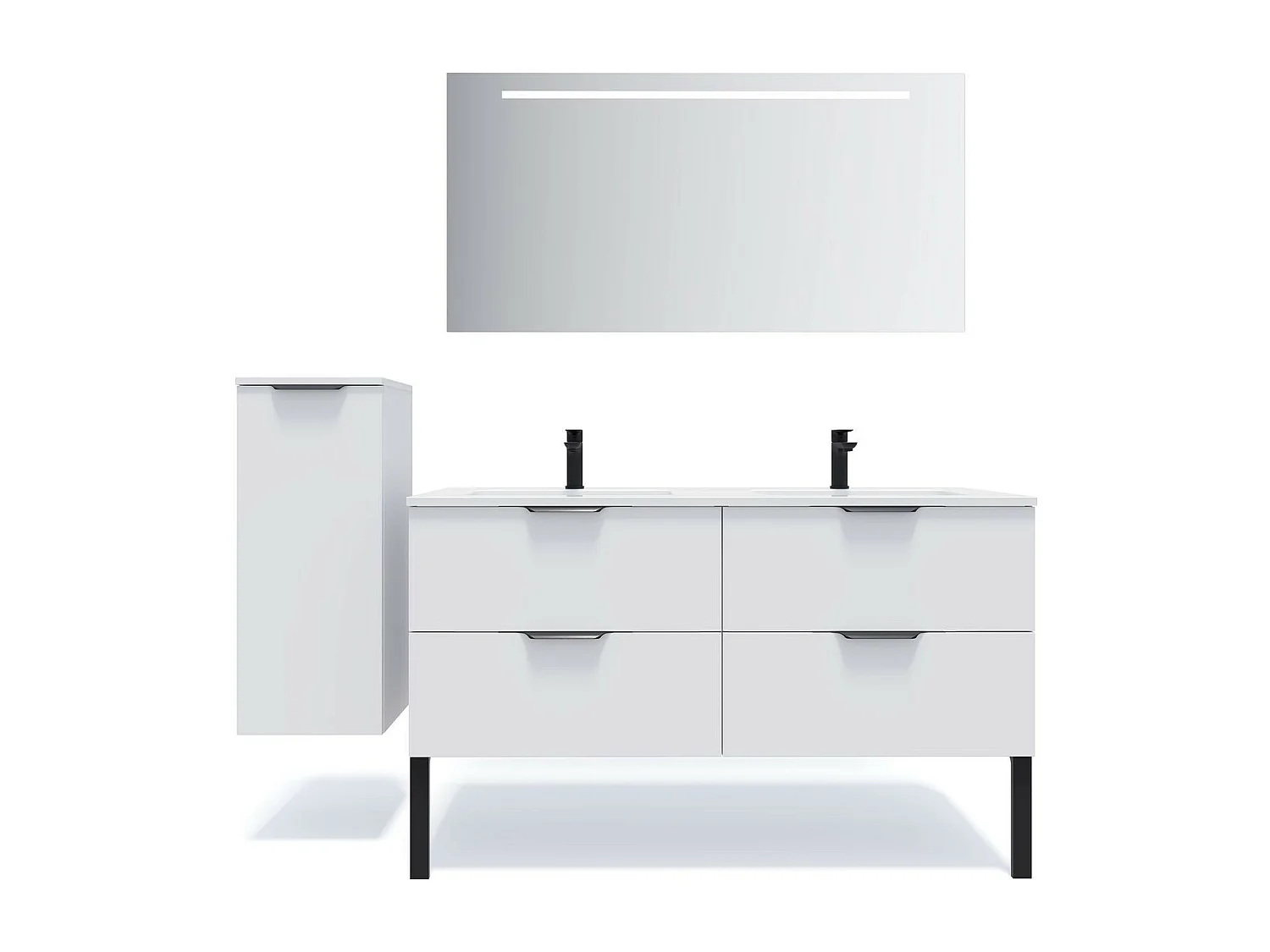 Meuble de salle de bain suspendu double vasque intégrée 140cm 4 tiroirs Blanc - Soho