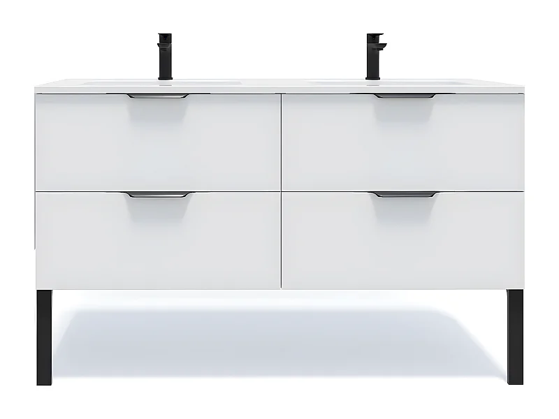 Meuble de salle de bain suspendu double vasque intégrée 140cm 4 tiroirs Blanc - Soho
