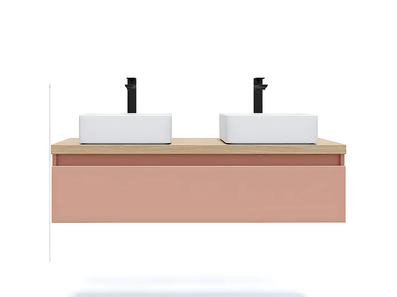 Meuble de salle de bain suspendu 2 vasques à poser 120cm 1 tiroir Abricot - Hudson