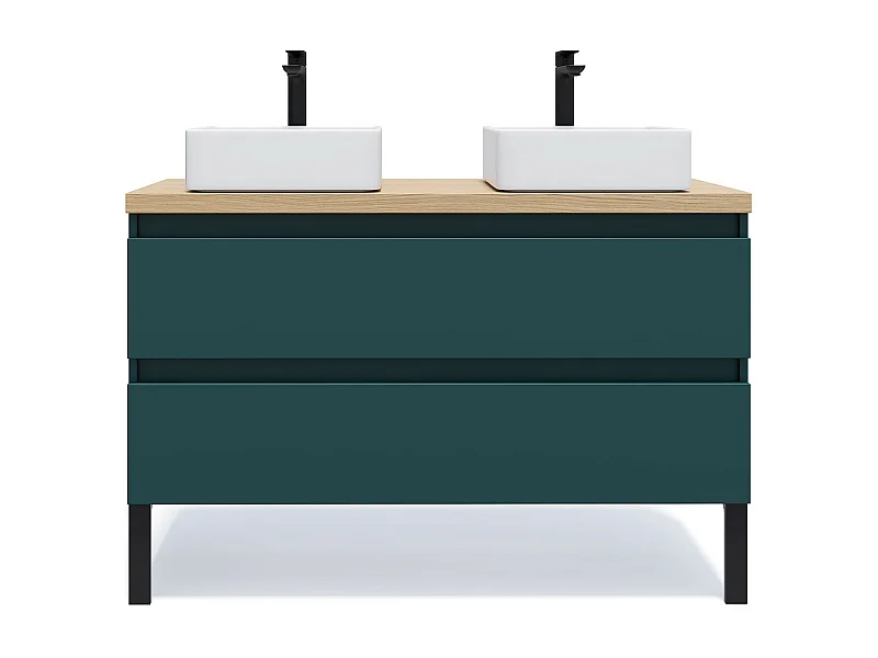 Meuble de salle de bain suspendu 2 vasques à poser 120cm 2 tiroirs Bleu - Hudson