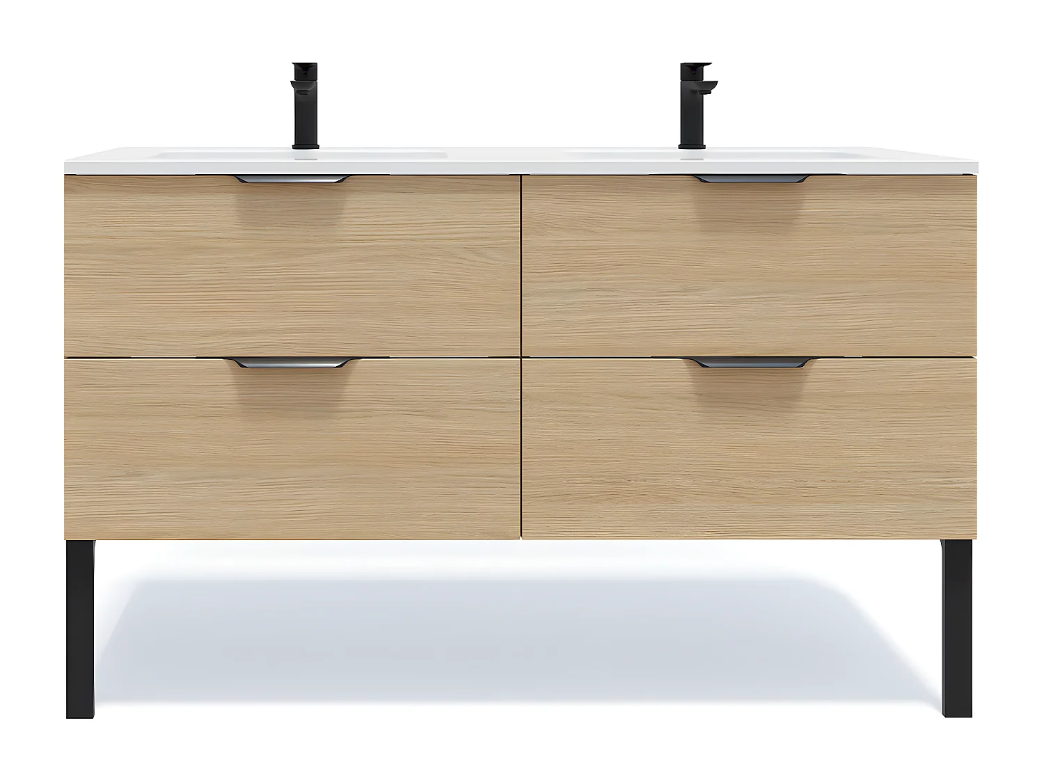 Meuble de salle de bain suspendu double vasque intégrée 140cm 4 tiroirs Chêne clair - Soho