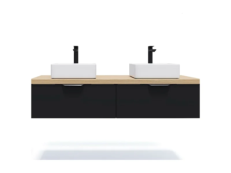 Meuble de salle de bain suspendu 2 vasques à poser 140cm 2 tiroirs Noir - Soho