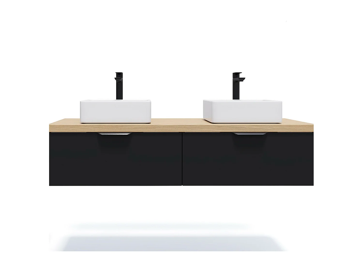 Meuble de salle de bain suspendu 2 vasques à poser 140cm 2 tiroirs Noir - Soho