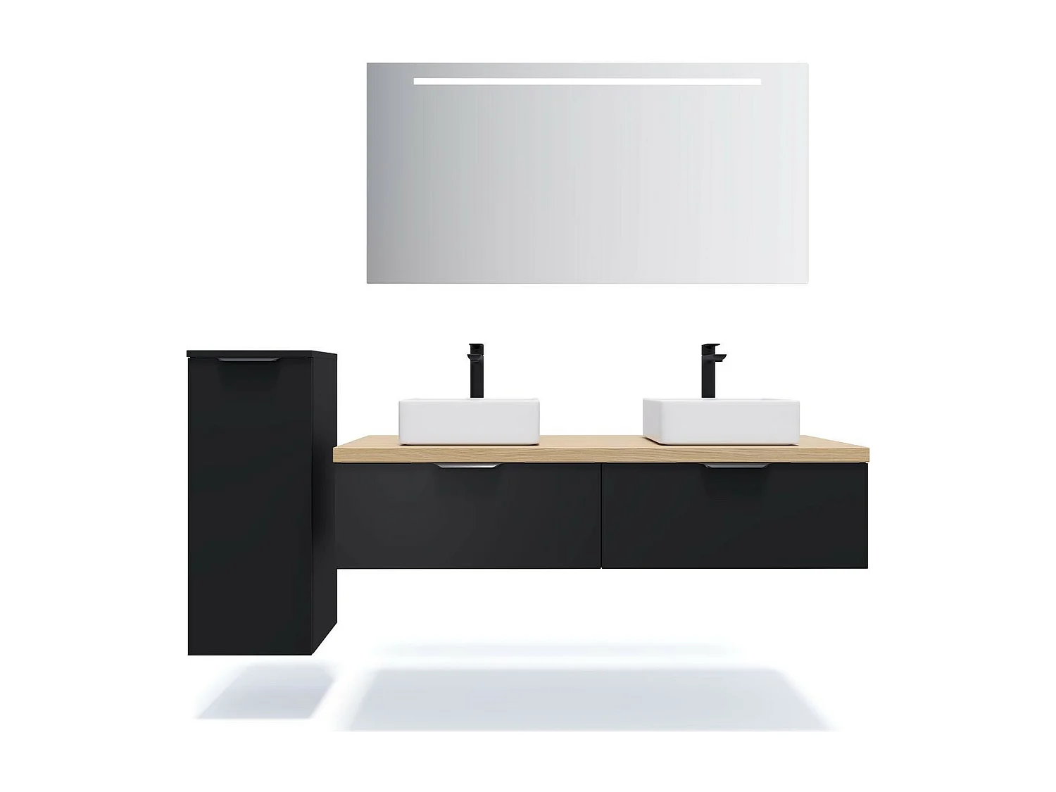 Meuble de salle de bain suspendu 2 vasques à poser 140cm 2 tiroirs Noir - Soho