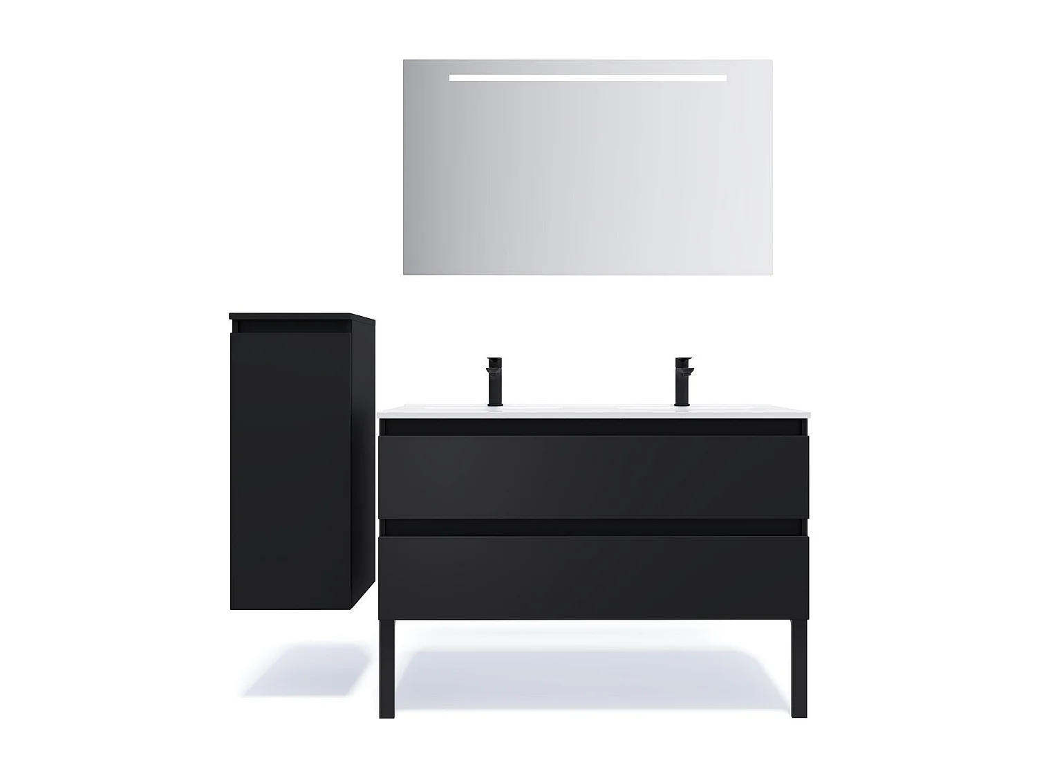 Meuble de salle de bain suspendu double vasque intégrée 120cm 2 tiroirs Noir - Hudson