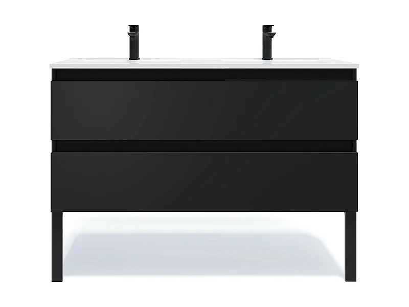 Meuble de salle de bain suspendu double vasque intégrée 120cm 2 tiroirs Noir - Hudson