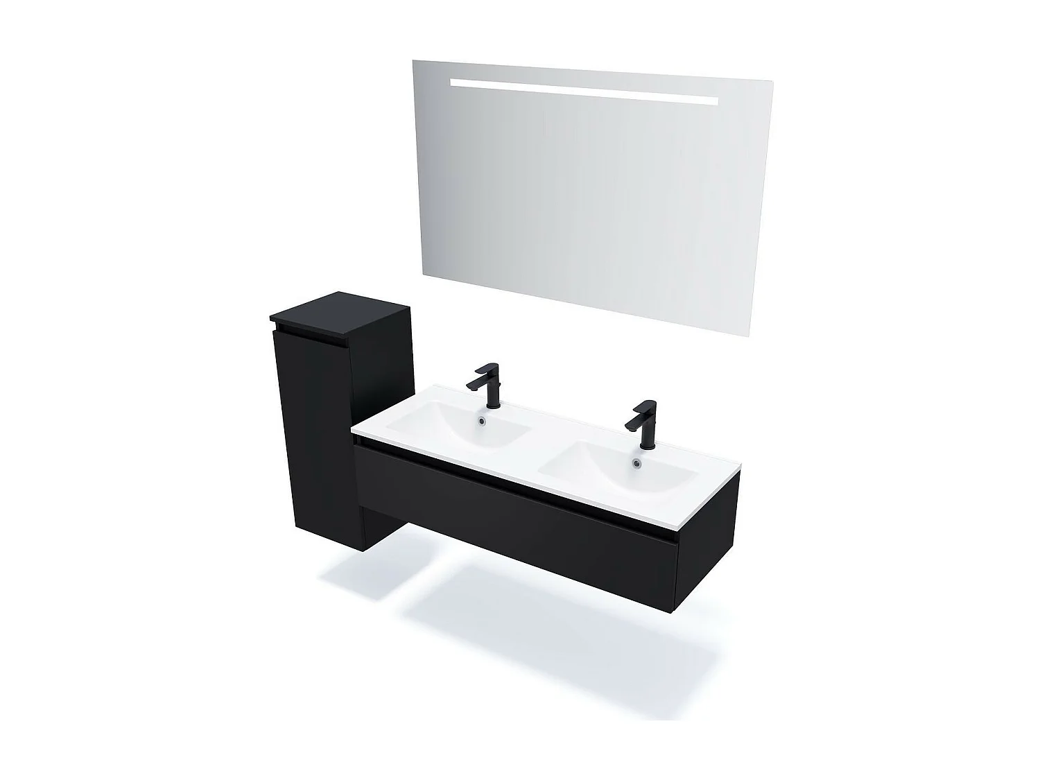 Meuble de salle de bain suspendu double vasque intégrée 120cm 1 tiroir Noir - Hudson