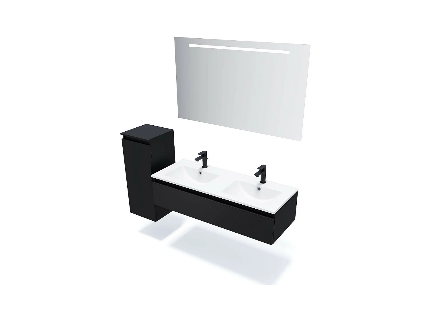 Meuble de salle de bain suspendu double vasque intégrée 120cm 1 tiroir Noir - Hudson