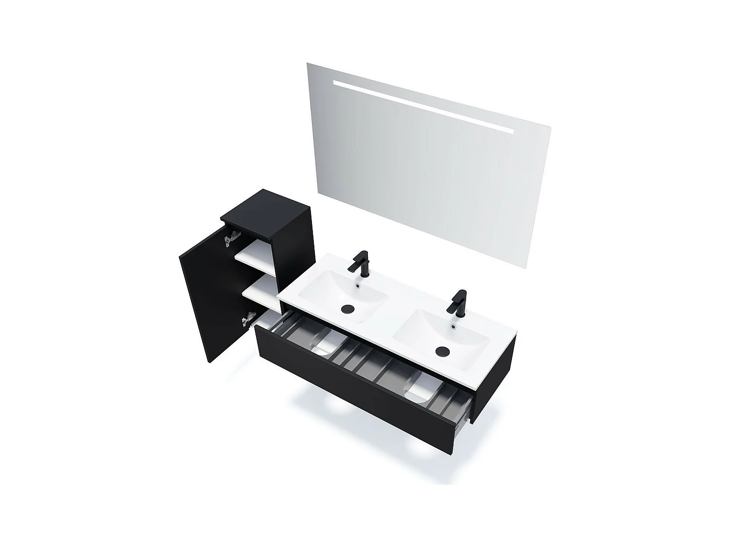 Meuble de salle de bain suspendu double vasque intégrée 120cm 1 tiroir Noir - Hudson