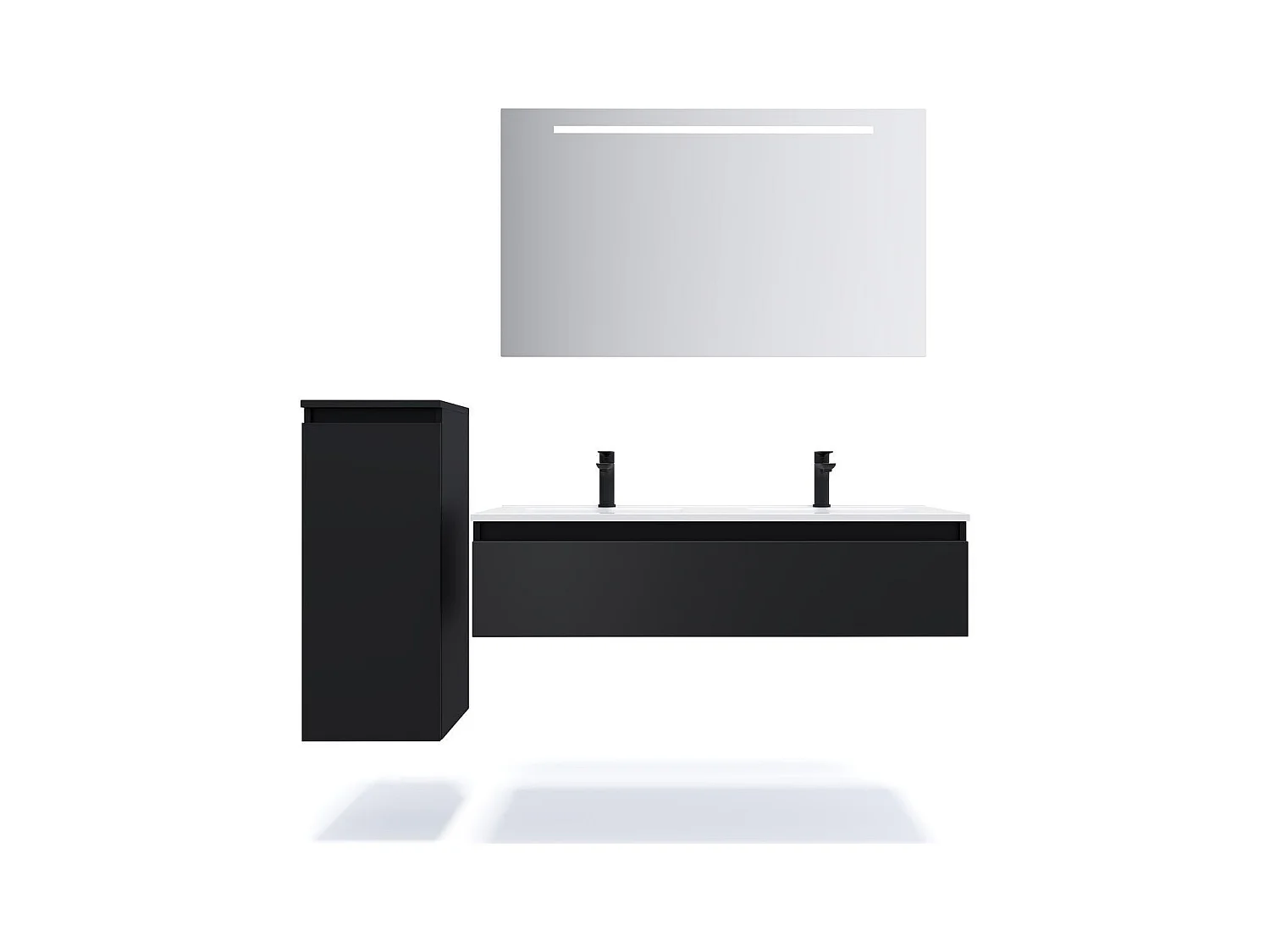 Meuble de salle de bain suspendu double vasque intégrée 120cm 1 tiroir Noir - Hudson