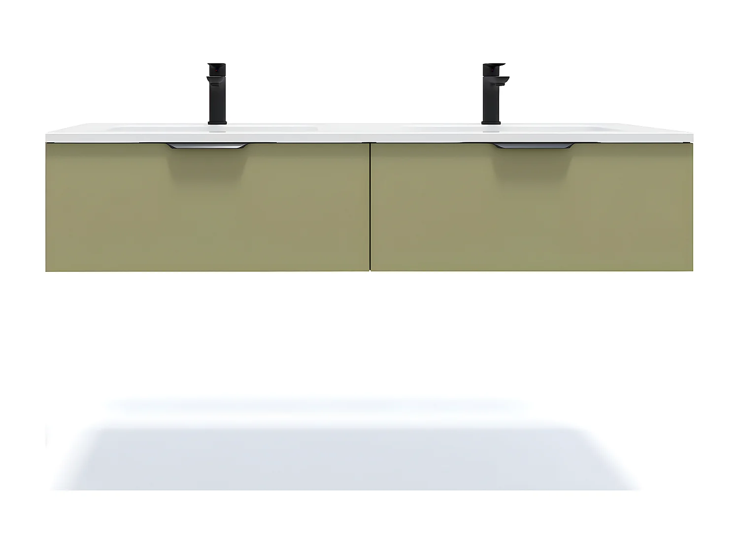 Meuble de salle de bain suspendu double vasque intégrée 140cm 2 tiroirs Vert olive - Soho