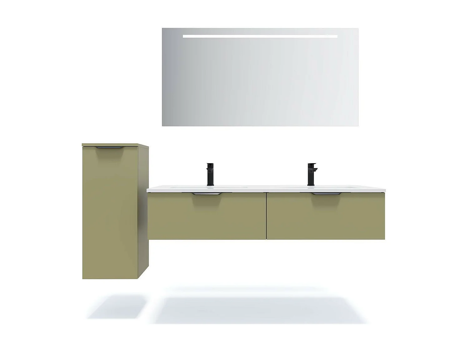 Meuble de salle de bain suspendu double vasque intégrée 140cm 2 tiroirs Vert olive - Soho
