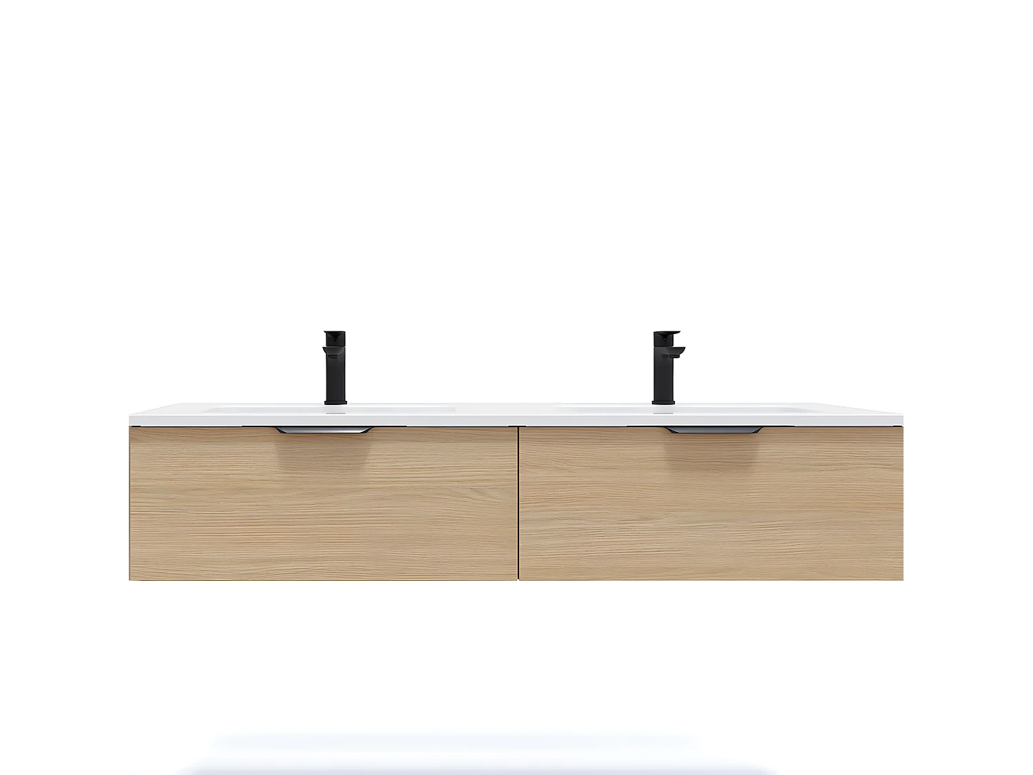 Meuble de salle de bain suspendu double vasque intégrée 140cm 2 tiroirs Chêne clair - Soho