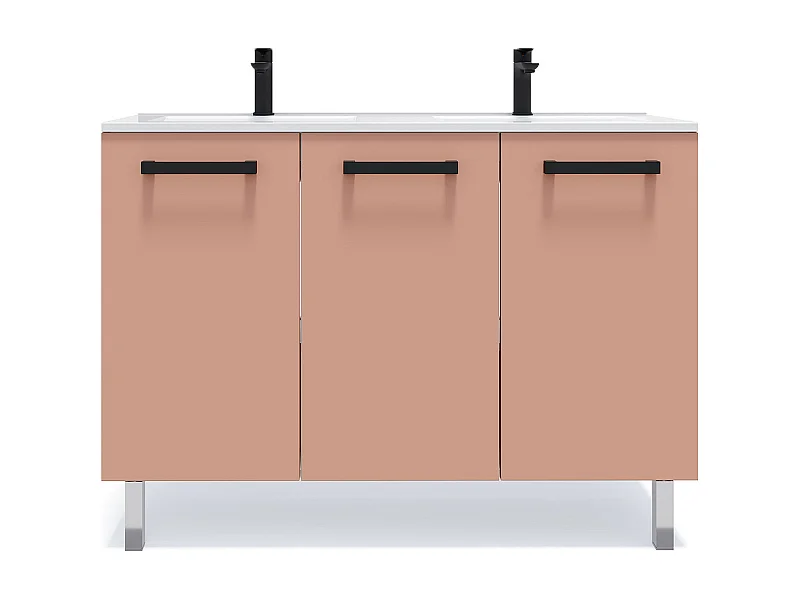 Meuble de salle de bain suspendu avec pieds double vasque intégrée 120cm 3 portes Abricot - Chelsea