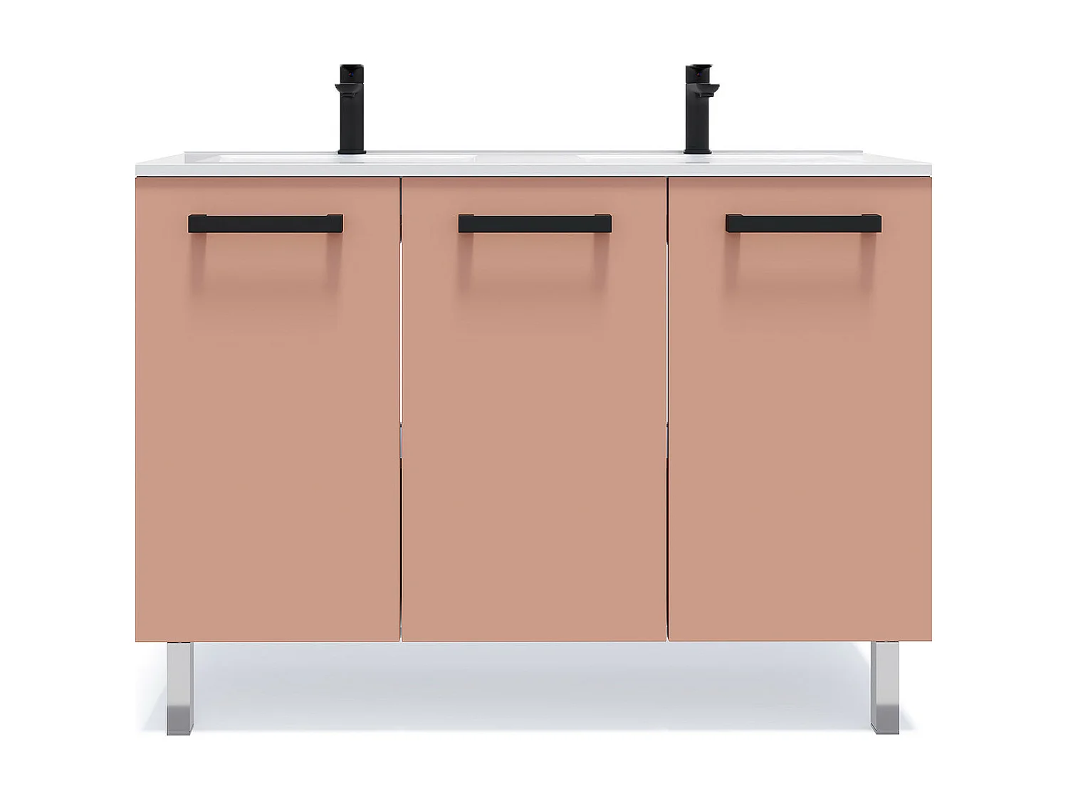 Meuble de salle de bain suspendu avec pieds double vasque intégrée 120cm 3 portes Abricot - Chelsea