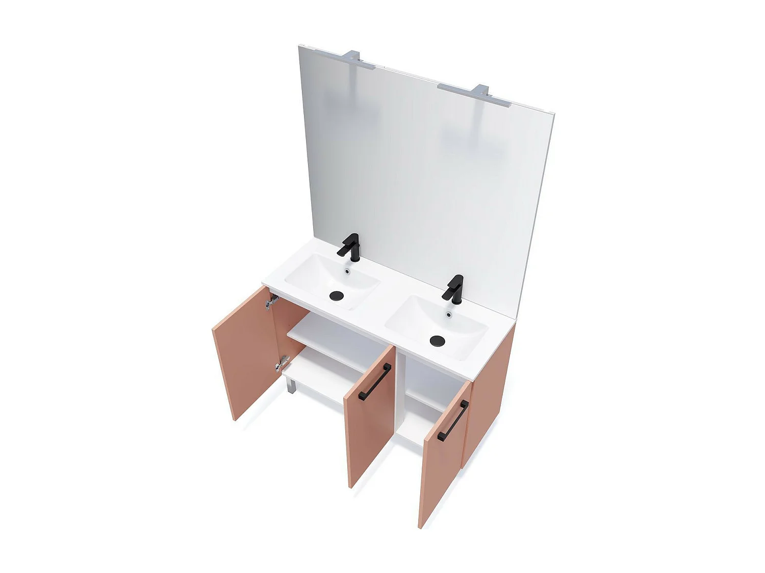Meuble de salle de bain suspendu avec pieds double vasque intégrée 120cm 3 portes Abricot - Chelsea