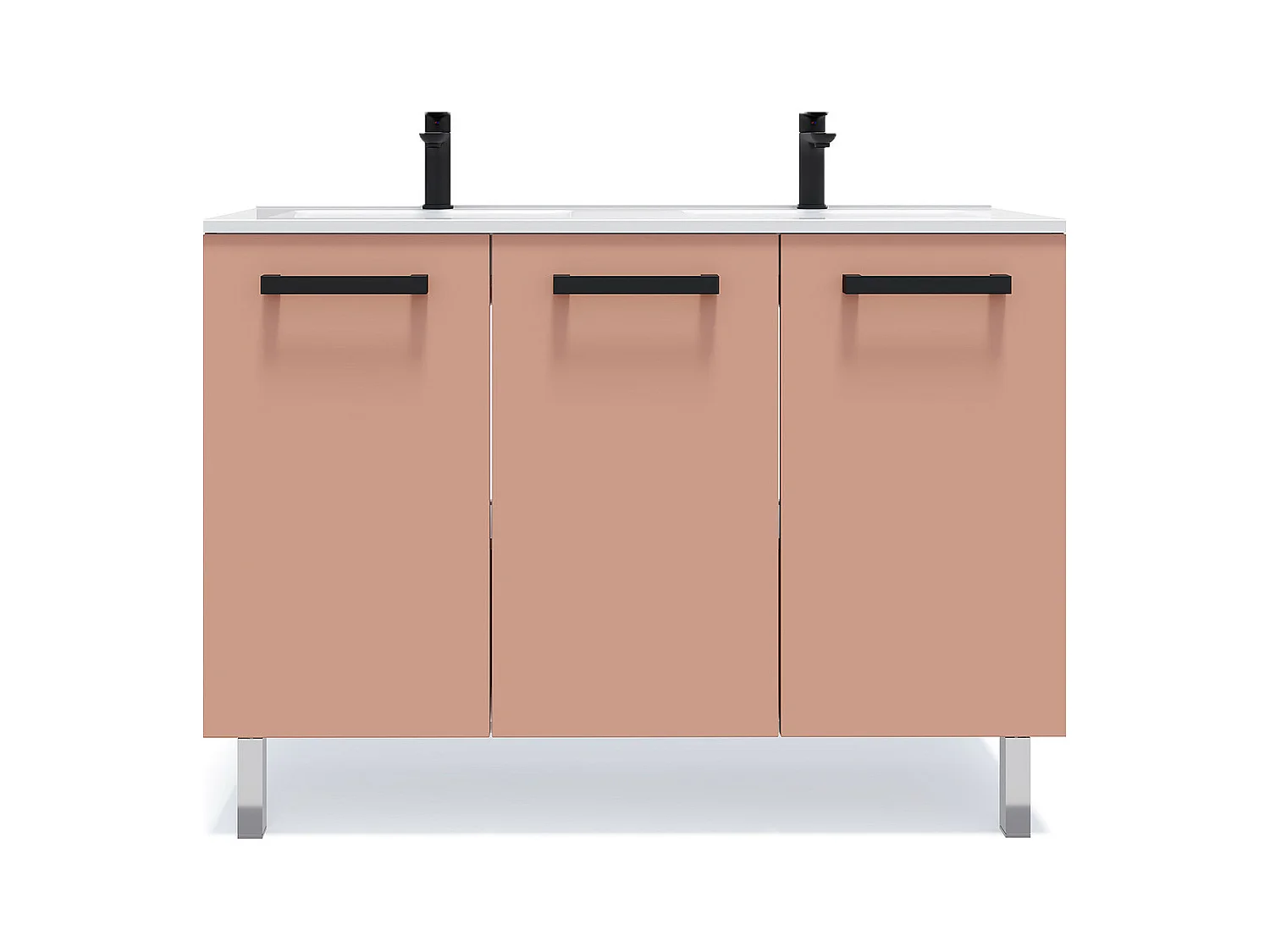 Meuble de salle de bain suspendu avec pieds double vasque intégrée 120cm 3 portes Abricot - Chelsea
