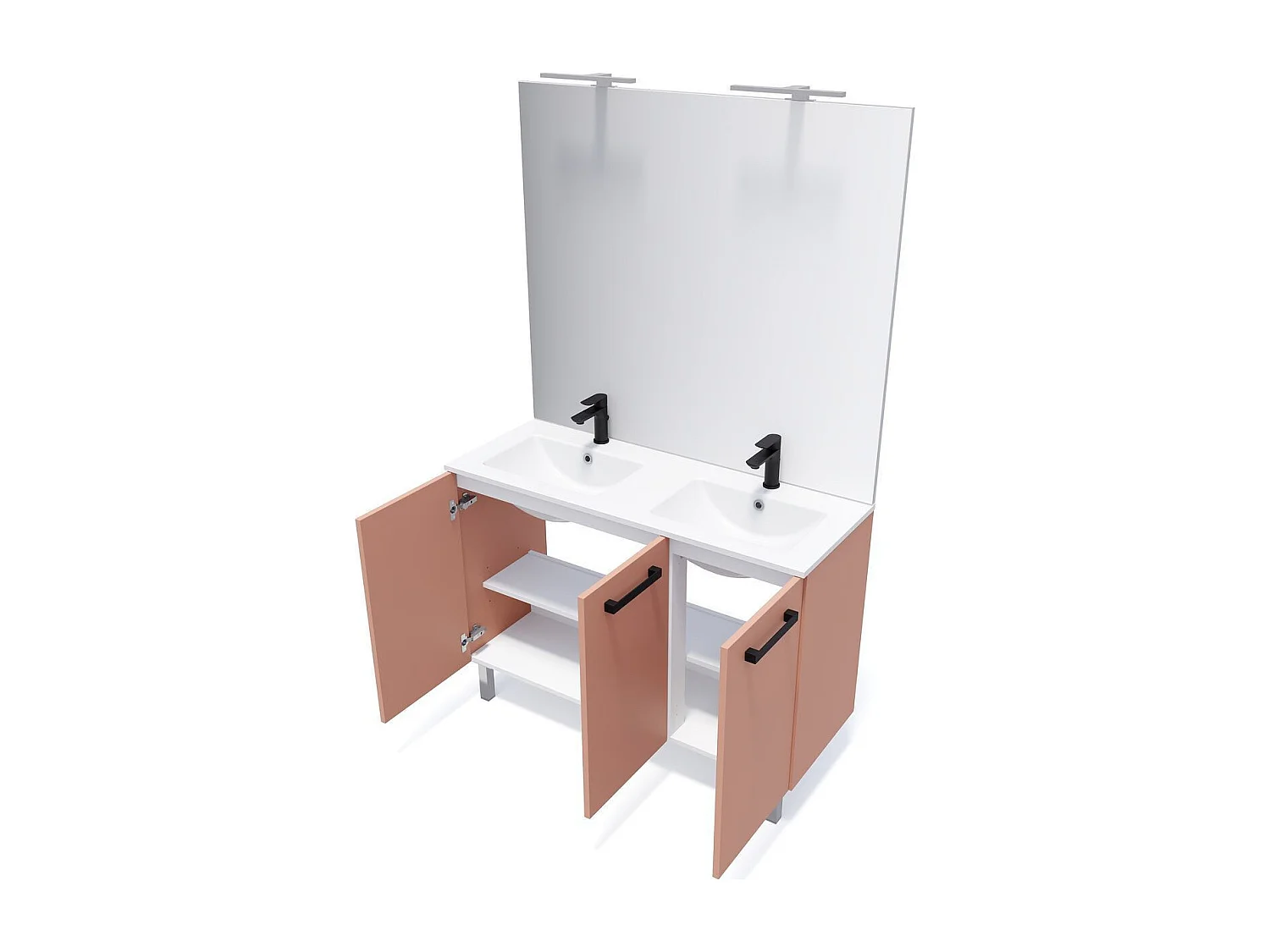 Meuble de salle de bain suspendu avec pieds double vasque intégrée 120cm 3 portes Abricot - Chelsea
