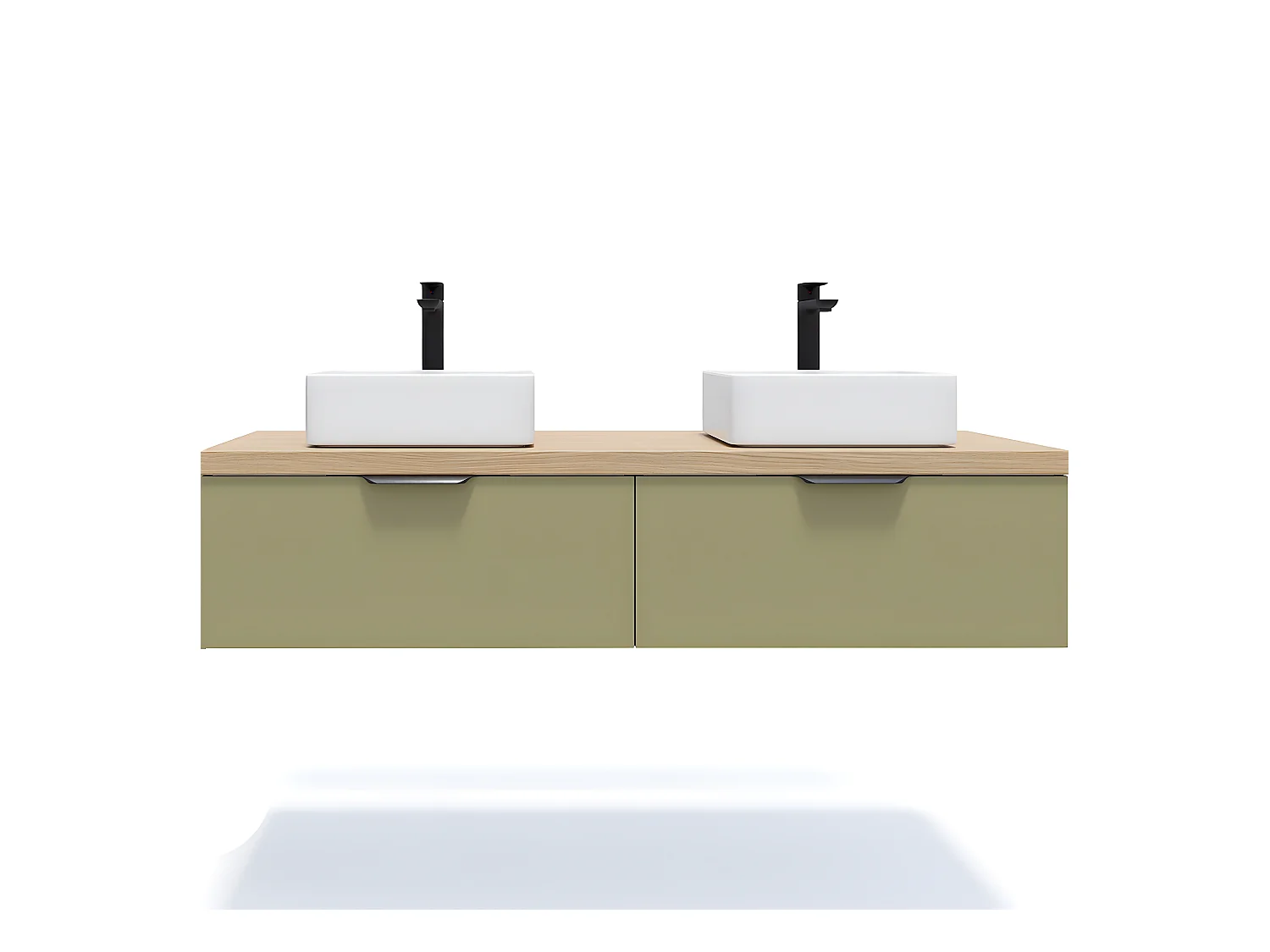 Meuble de salle de bain suspendu 2 vasques à poser 140cm 2 tiroirs Vert olive - Soho