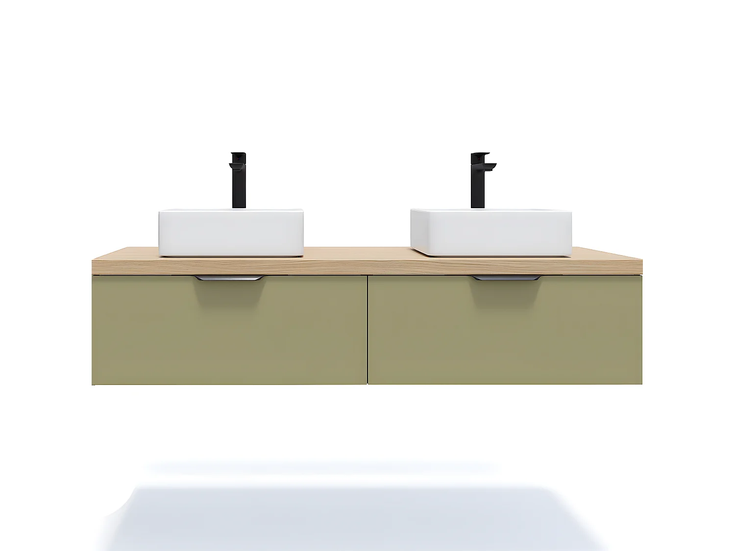 Meuble de salle de bain suspendu 2 vasques à poser 140cm 2 tiroirs Vert olive - Soho