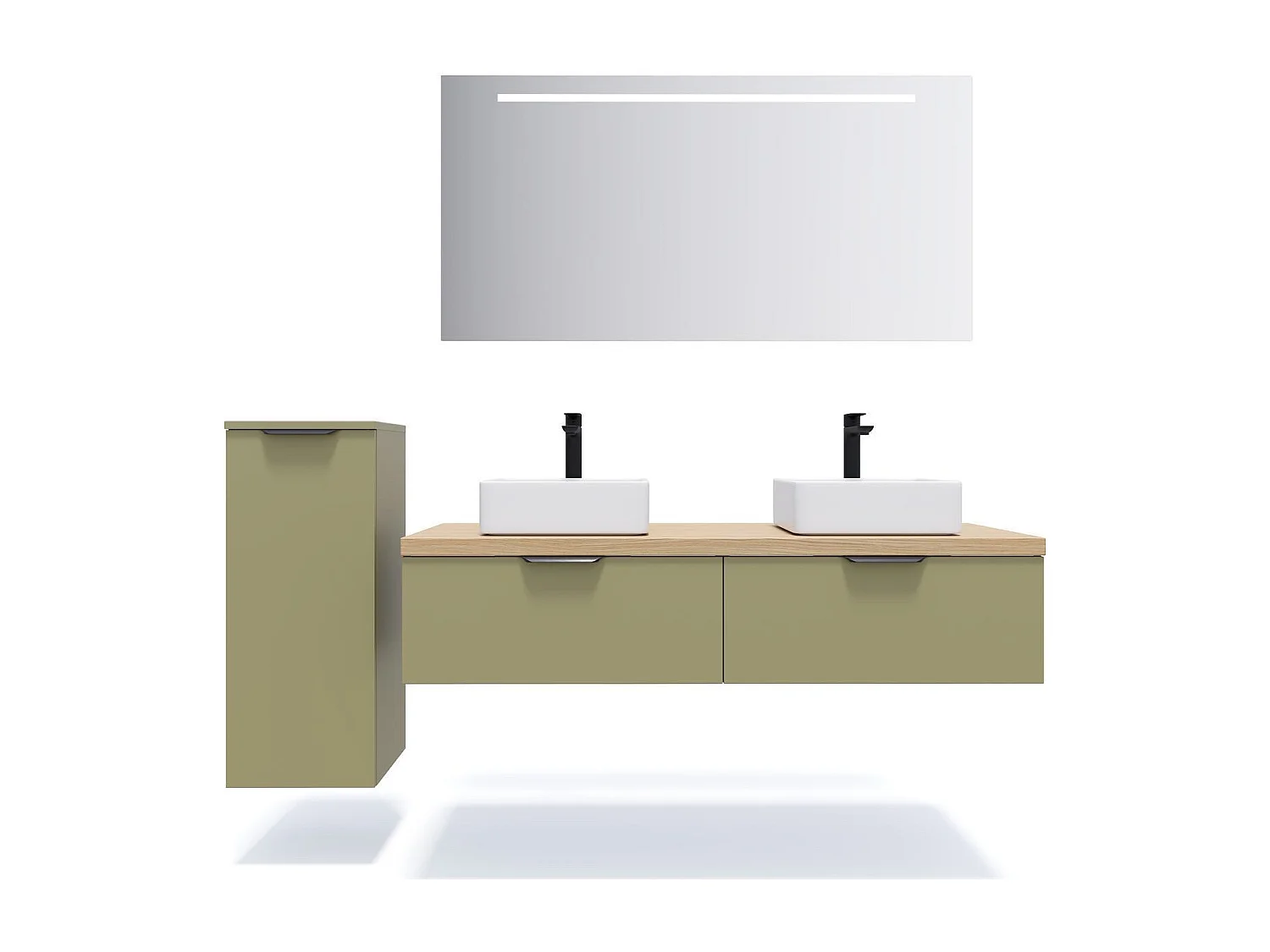 Meuble de salle de bain suspendu 2 vasques à poser 140cm 2 tiroirs Vert olive - Soho