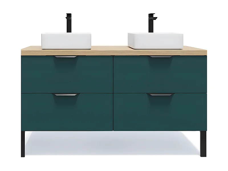 Meuble de salle de bain suspendu 2 vasques à poser 140cm 4 tiroirs Bleu - Soho