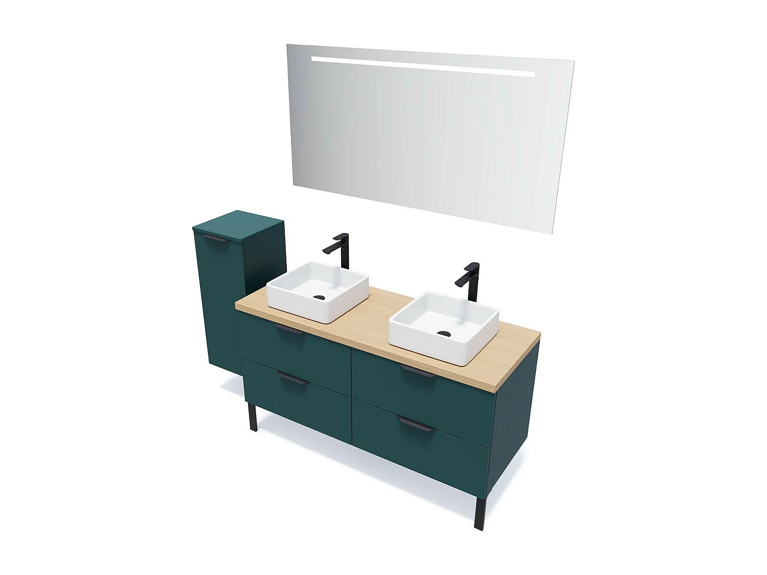 Meuble de salle de bain suspendu 2 vasques à poser 140cm 4 tiroirs Bleu - Soho