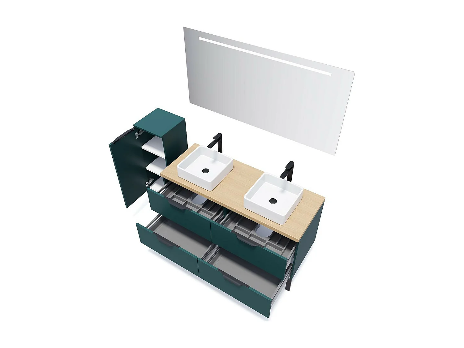 Meuble de salle de bain suspendu 2 vasques à poser 140cm 4 tiroirs Bleu - Soho