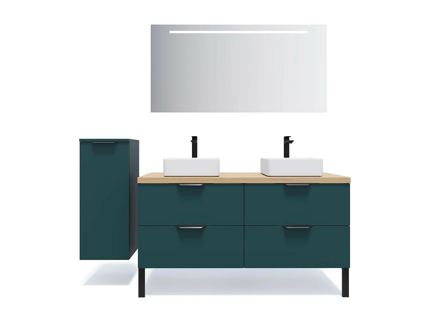 Meuble de salle de bain suspendu 2 vasques à poser 140cm 4 tiroirs Bleu - Soho