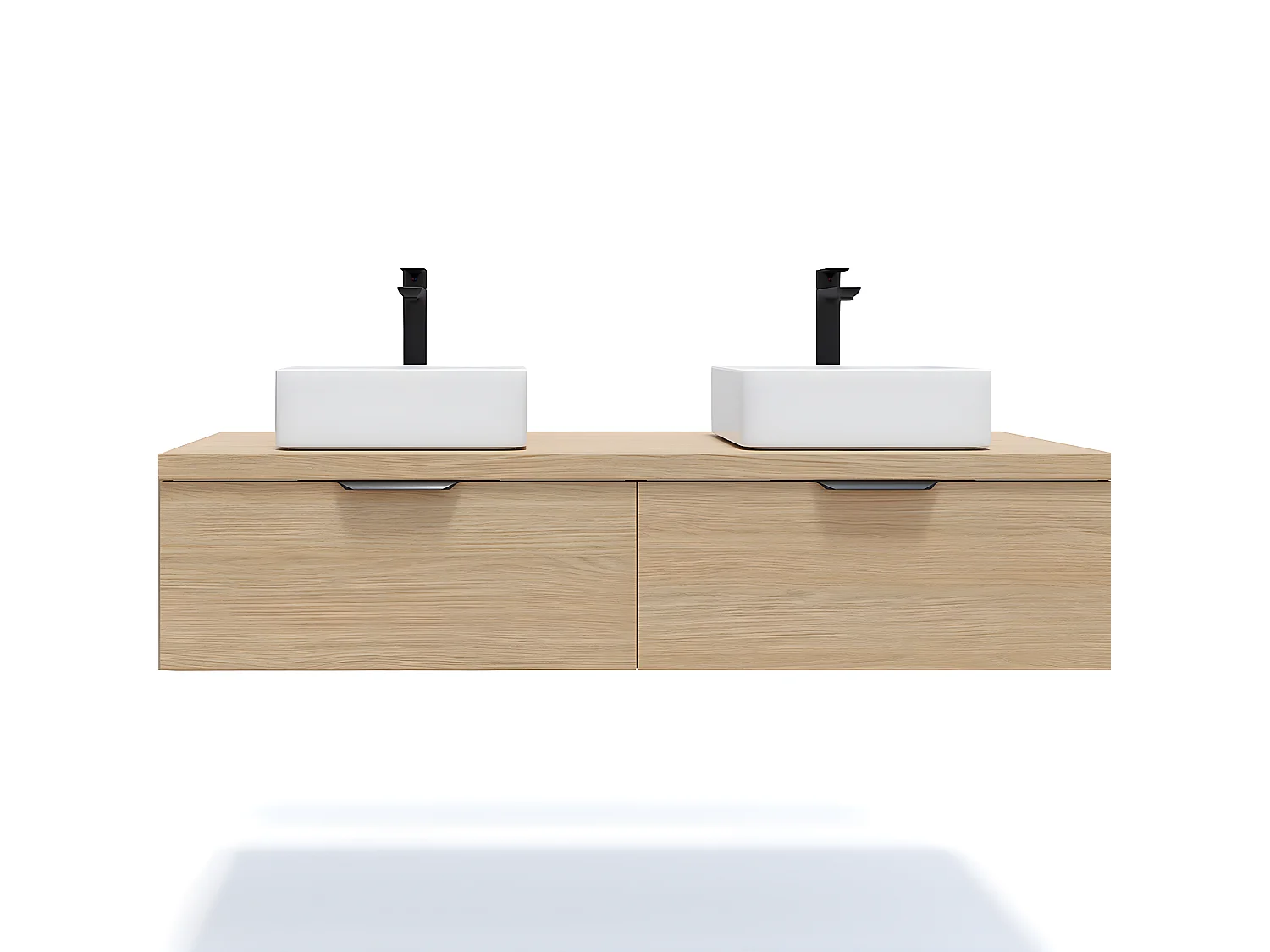 Meuble de salle de bain suspendu 2 vasques à poser 140cm 2 tiroirs Chêne clair - Soho