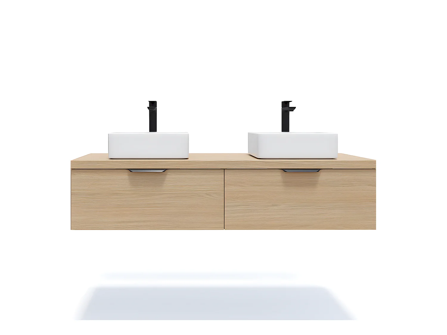 Meuble de salle de bain suspendu 2 vasques à poser 140cm 2 tiroirs Chêne clair - Soho
