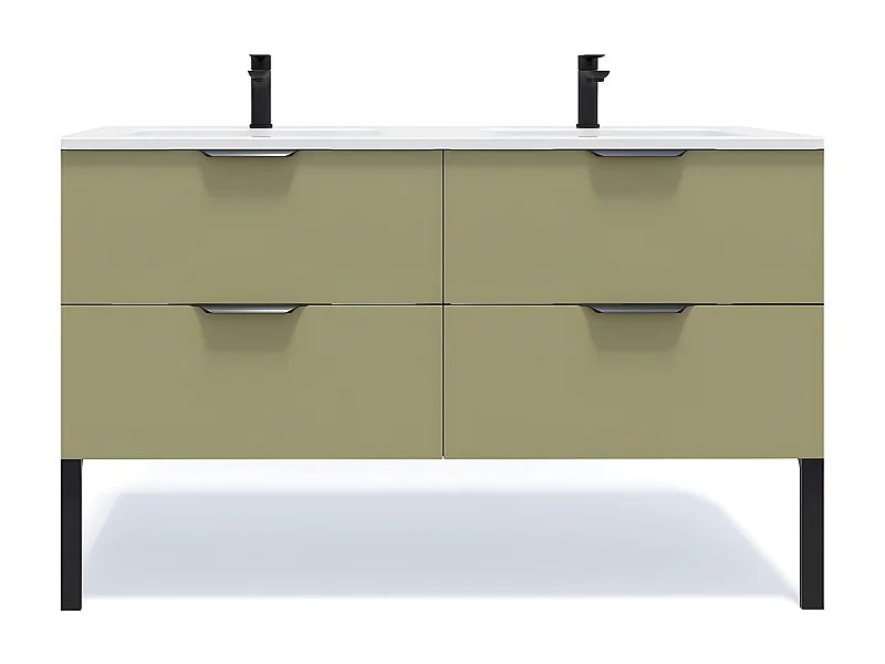 Meuble de salle de bain suspendu double vasque intégrée 140cm 4 tiroirs Vert olive - Soho