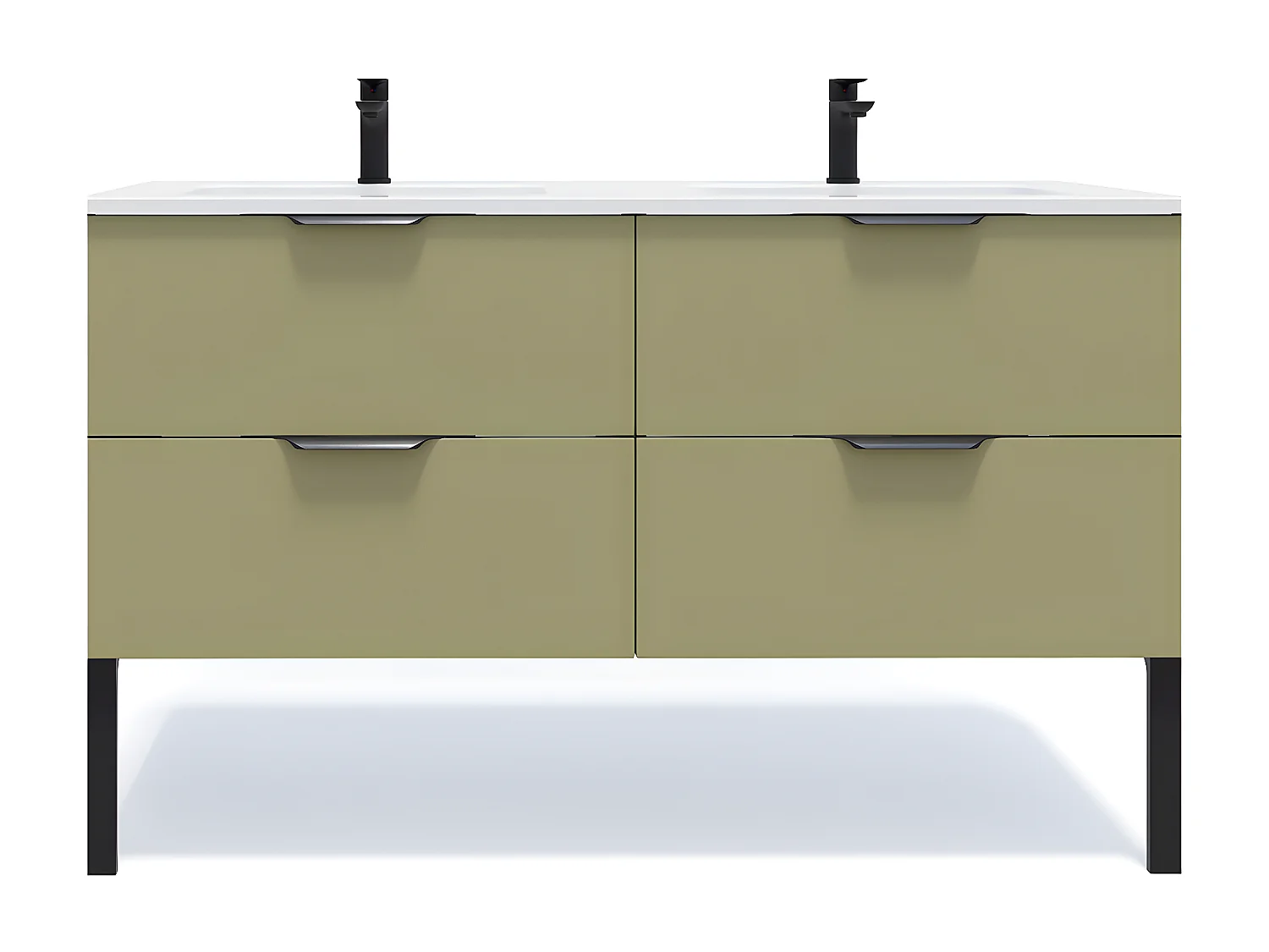 Meuble de salle de bain suspendu double vasque intégrée 140cm 4 tiroirs Vert olive - Soho