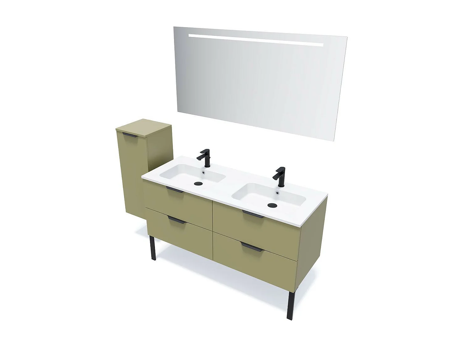 Meuble de salle de bain suspendu double vasque intégrée 140cm 4 tiroirs Vert olive - Soho