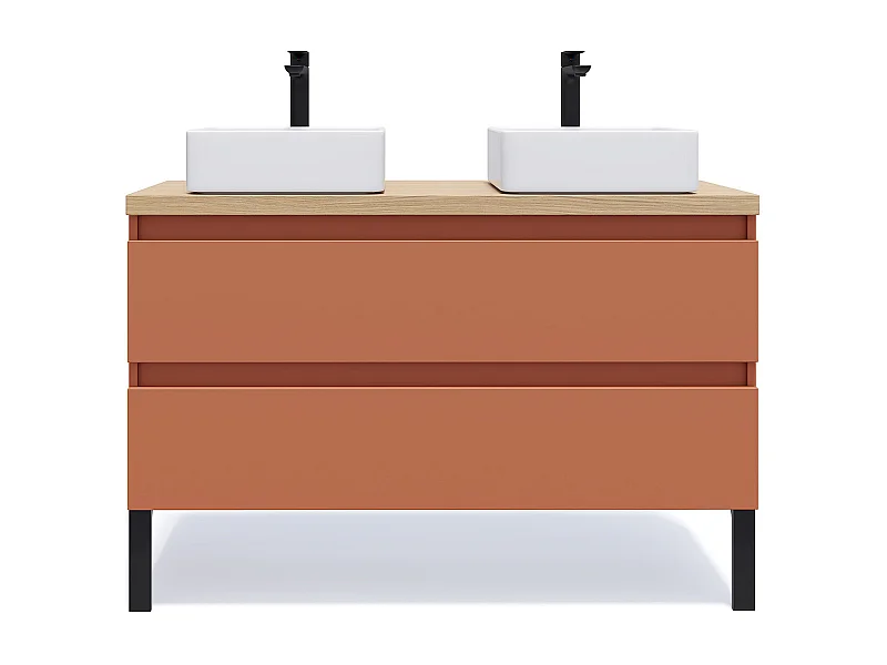 Meuble de salle de bain suspendu 2 vasques à poser 120cm 2 tiroirs Terracotta - Hudson